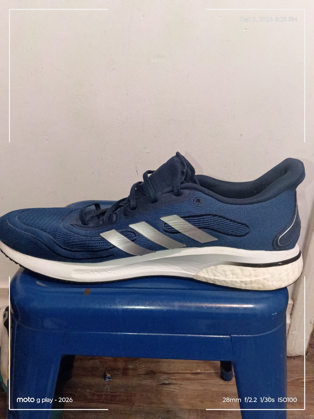 adidas Navy Blue Athletic Running Shoes with Silver Stripes
